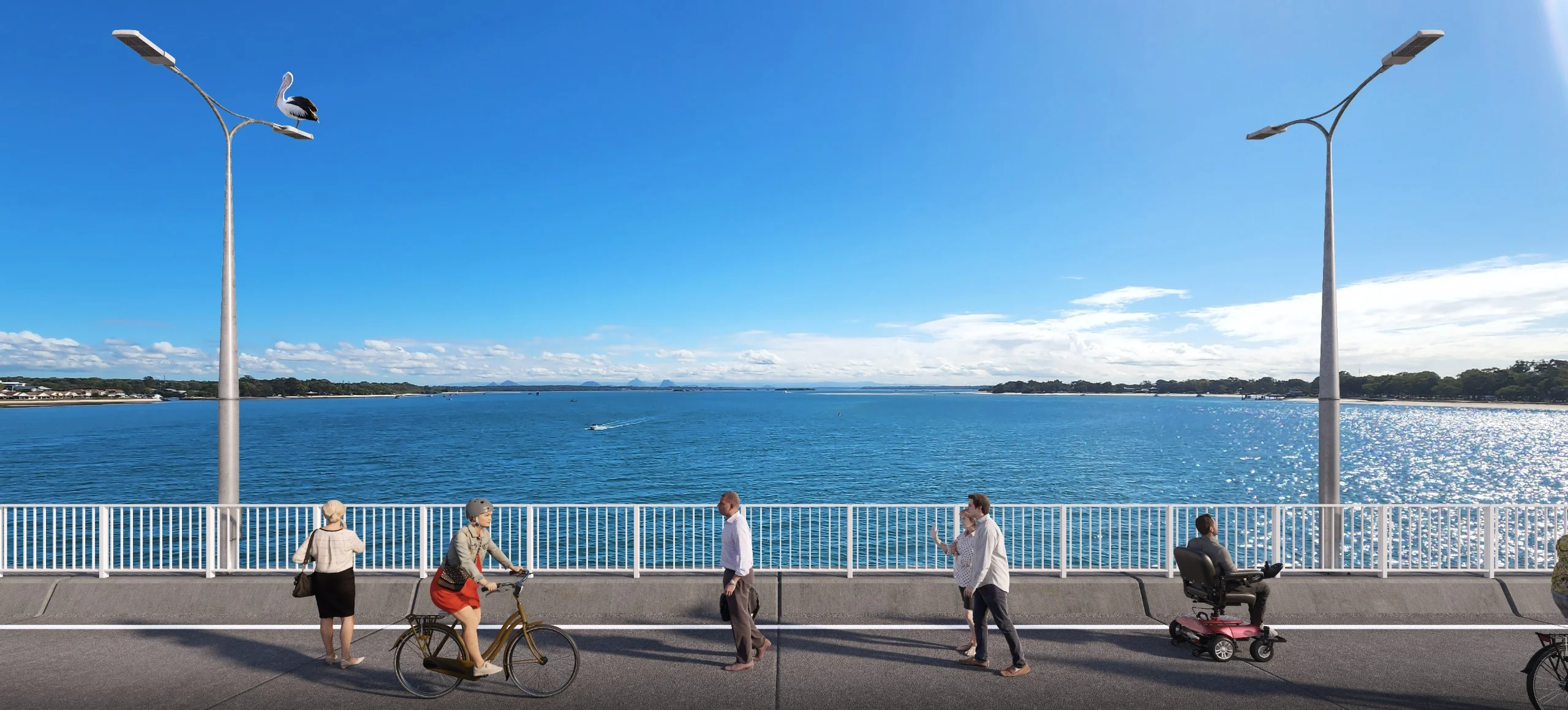 Proposed bridge upgrade featuring traffic lanes and pedestrian walkway.