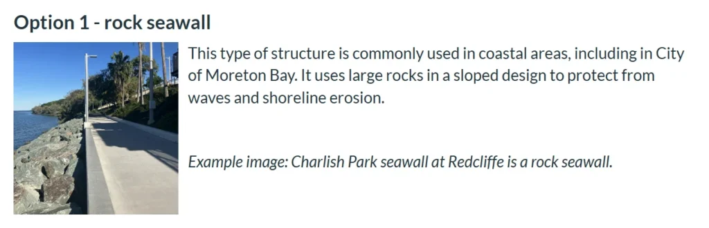 Existing seawall along the Godwin Beach foreshore